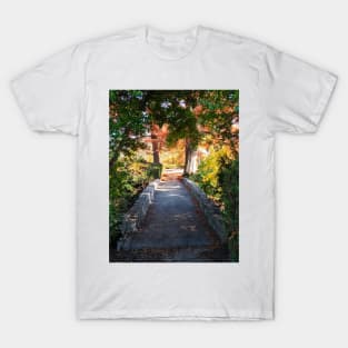 Magic Fairy Autumn Stone Bridge Leaves red yellow orange and green nature pretty delicate foliage T-Shirt